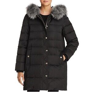 Kate SPade New York Quilted Faux Fur Hood Down Puffer Coat Womens  XS Black